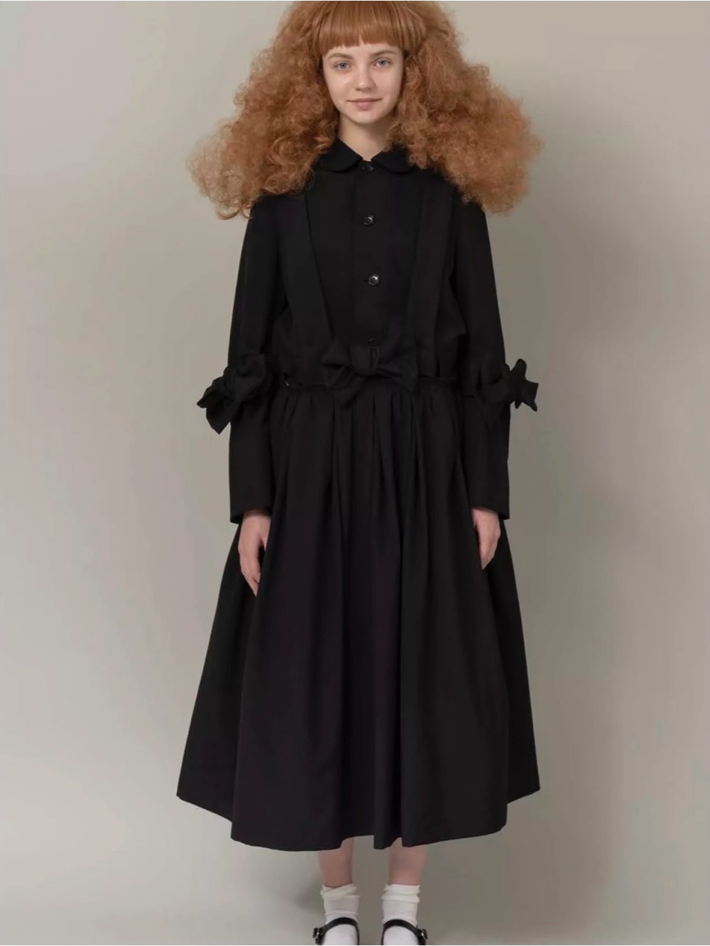 Comme des Garçons Black Suspender Midi Skirt Dress with Bow